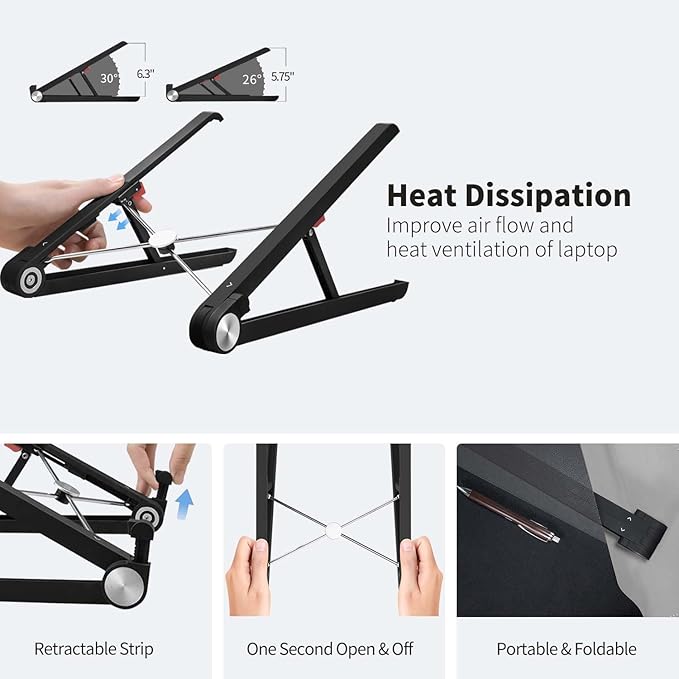 Adjustable Laptop Stand for Desk, Portable Notebook Riser Fits 18 17 16 15 14 13 12 Inch Gaming Laptops & All Computers, Reinforced Nylon+304 Stainless Steel+Silicone, Ergonomic Desktop Stand Holder