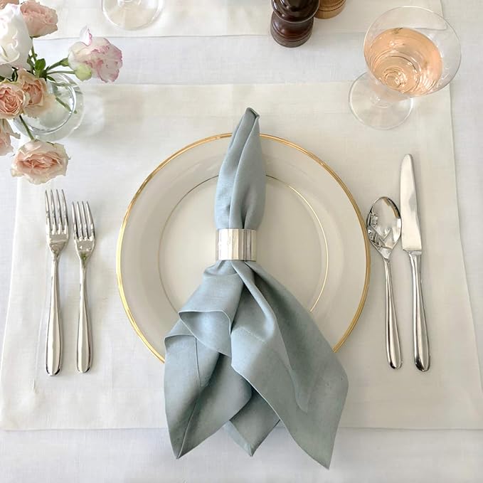 Huddleson Celadon Green Linen Napkin 20x20 (Set of Four) Luxury Italian Linen Napkin Sewn in US