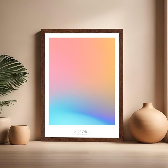 Monem Art Aurora Gradient Abstract Print - Minimalist Geometric Color Field Poster - Wall Decor for Living Room, Bedroom or Office - 16x20 Brown Framed Wall Art by Rs Lab Studio