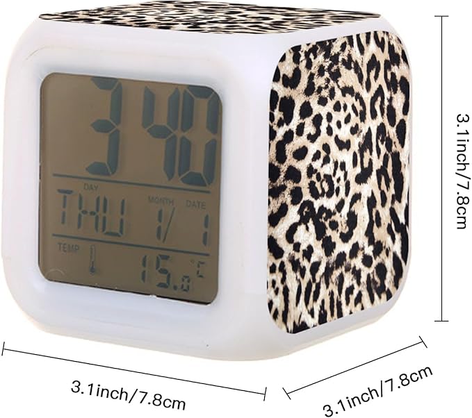 Digital Alarm Clock,Leopard Texture 7 Color Change LED Digital Alarm Clock with Date Thermometer for Toddlers,Girls and Boys