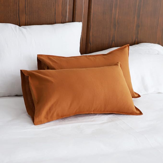 Simple&Opulence Linen Lumbar Pillow Covers 12x20 Inch Set of 2 Flax Cotton Blend Rectangular Decorative Throw Cushion Cover for Couch Sofa Bedroom Office Soft Breathable Farmhouse - Rust