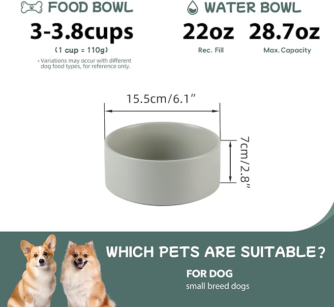 Havniva 6.1” Ceramic Dog Bowls, Dog Food and Water Bowl for Small & Medium Dogs, Durable Dog Water Bowl with Non-Slip Rubber Base Large Capacity Pet Feeding Bowl