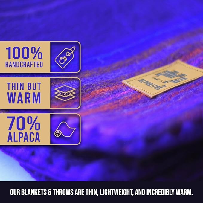 ALPAKITAS Alpaca Wool Blanket - Twin Size Bed Blanket - Alpaca Throw Blanket - Gift & Warm Blanket, Lightweight, Couch Blanket or Camp - Outdoor Blanket - 75 x 38 Inches (Blue & Purple)