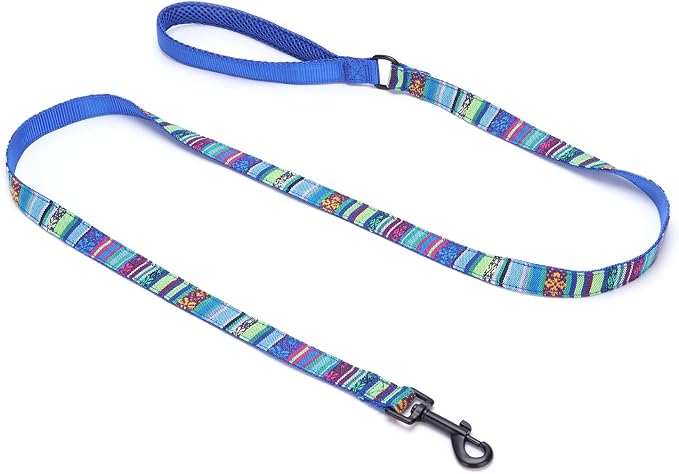 Dog Collar and Leash Set for Dogs Walking Bohemia Ethnic Style | Soft Durable Nylon Adjustable Collar with Metal Buckle 5ft Matching Leash with Padded Handle for Small Medium Large Dogs