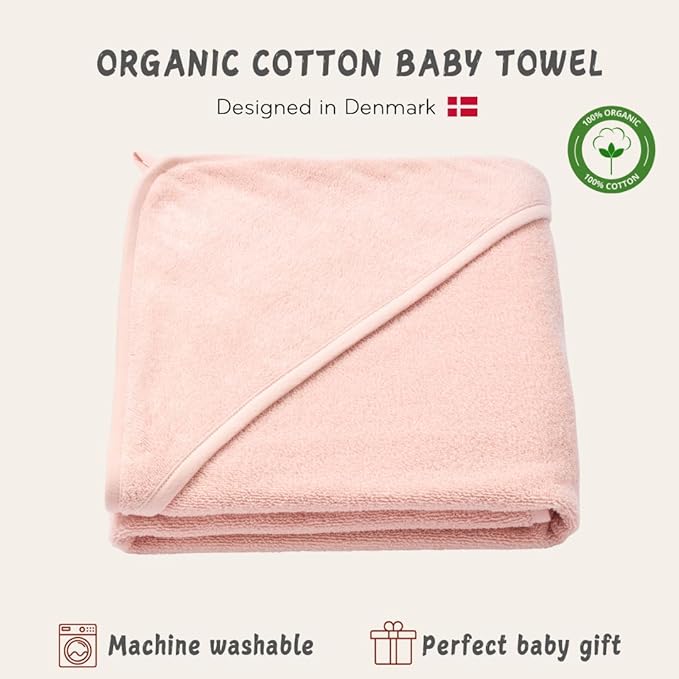 Hooded Baby Towels – 100% Organic Cotton Baby Bath Towels – Baby Girl Newborn Essentials - Super-Soft and Absorbent.(Blush)