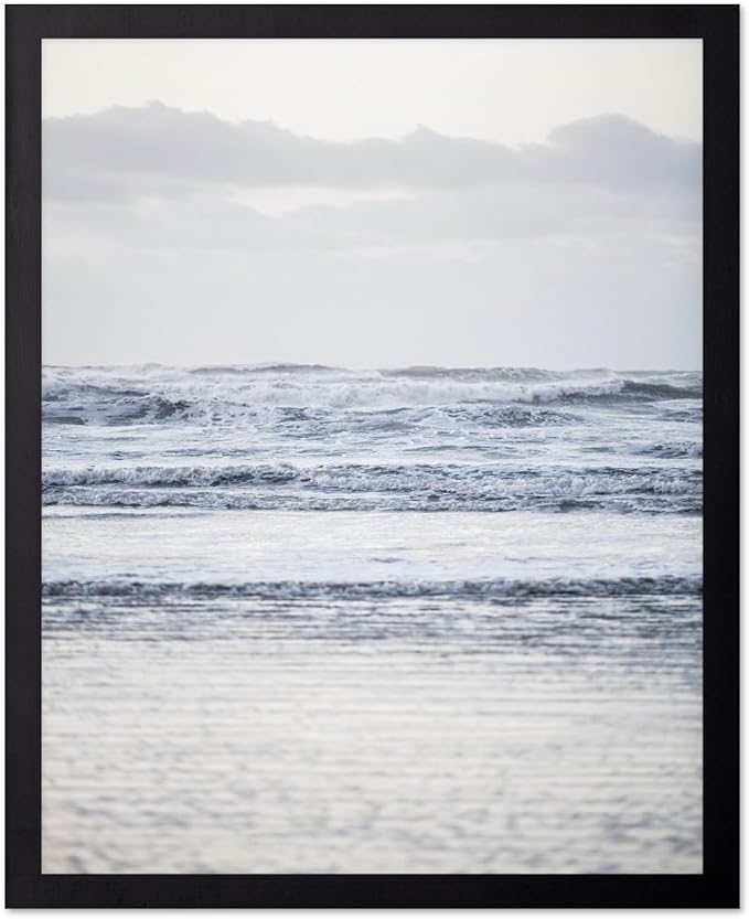Monem Art Pastel Ocean Waves Seascape Photography Print - Minimalist Coastal Landscape Art Poster - Wall Decor for Living Room, Bedroom or Office - 12x16 Black Framed Wall Art by Mareike Bohmer