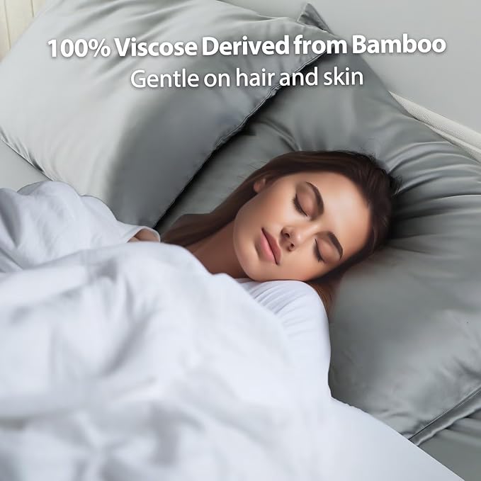 4 Pack Cooling Pillow Cases,Viscose Derived from Bamboo Pillow Protectors King Size Set of 4, 400 Thread Count Soft Silky Breathable Summer Pillow Cover with Zipper Hidden (4PCS, King,Grey)