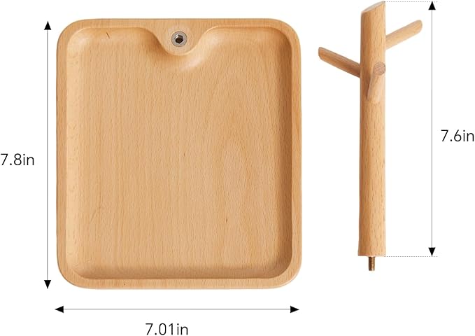 Solid Beech Wood Key Tray and Bowl for Entryway Table - Smooth Polished Branch-Shaped Organizer With Hooks for Keys, Wallet, Jewelry, Glasses (Beech, Square)