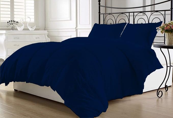 Luxurious and Hypoallergenic 600 Thread Count 1 Piece Down Alternative Comforter 100% Egyptian Cotton Solid (King/Cal King, Navy Blue)