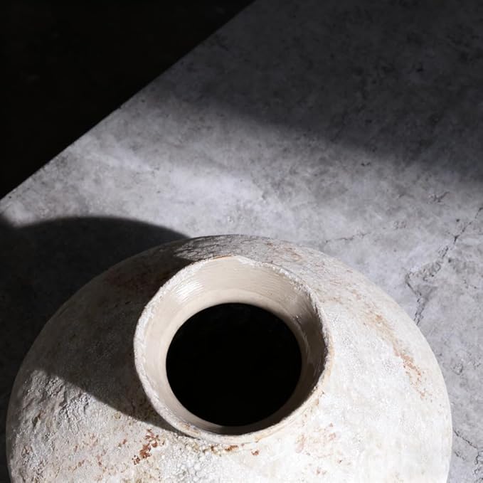 Wabi Sabi Vase 11.5" Whitewashed Distressed Ceramic Vase with Brown Speckles, Wide Mouth Rustic Vintage Vases for Table Centerpieces, Farmhouse Home Decor for Living Room Entryway Shelf
