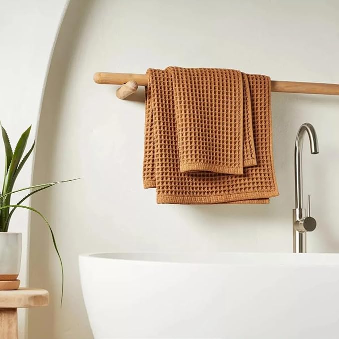 Waffle Towel for Bathroom 59x30 Inches, Turkish Bath Towel, Cotton Bath Towel, 6 Color Option, Mint Green, Brown White, Anthracite, Powder Pink, Gray (Brown)