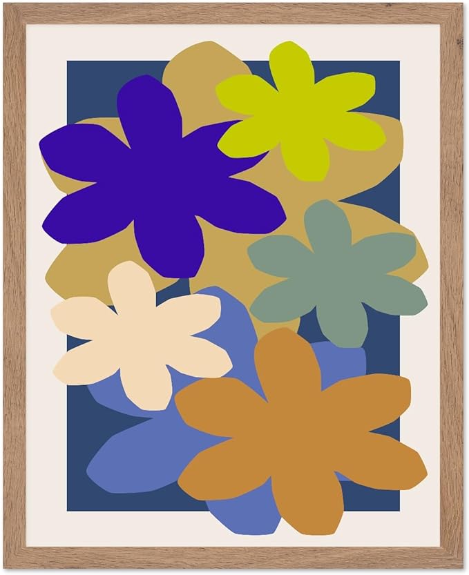 Monem Art Colorful Abstract Floral Shapes Print - Modern Minimalist Flower Art Poster - Wall Decor for Living Room, Bedroom or Office - 12x16 Beige Framed Wall Art by Rs Lab Studio