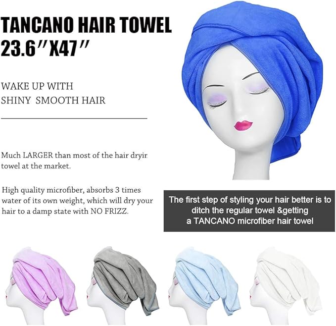 Large Microfiber Hair Towel for Curly Hair 23.6''x47'' Anti Frizz Hair Wrap Super Absorbent Curly Hair Drying Towel Large Multifunction Towel for Bath Spa Makeup, S.Blue