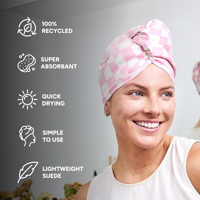 Dock & Bay Turban Hair Towel - for Home & The Beach - Super Absorbent, Quick Dry - Bubblegum Boardwalk