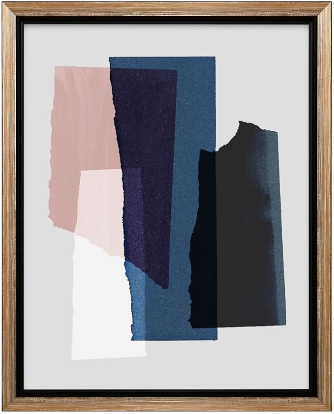 Monem Art Abstract Torn Paper Collage Print - Minimalist Modern Art Poster - Wall Decor for Living Room, Bedroom or Office - 12x16 Silver Framed CANVAS Wall Art by Mareike Bohmer