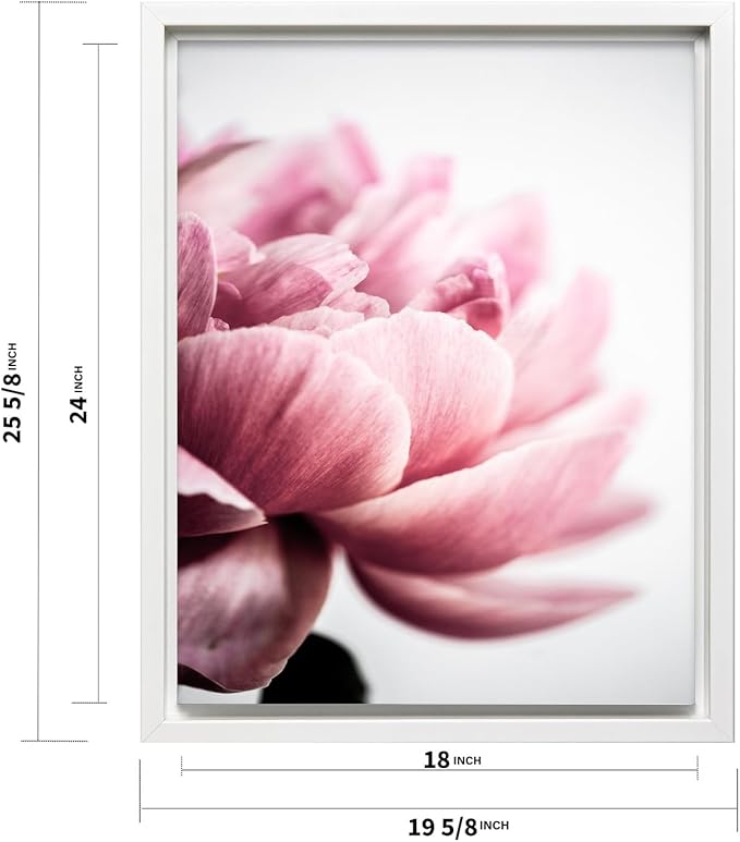Monem Art Pink Peony Macro Photography Print - Minimalist Floral Art Poster - Wall Decor for Living Room, Bedroom or Office - 18x24 White Framed CANVAS Wall Art by Mareike Bohmer