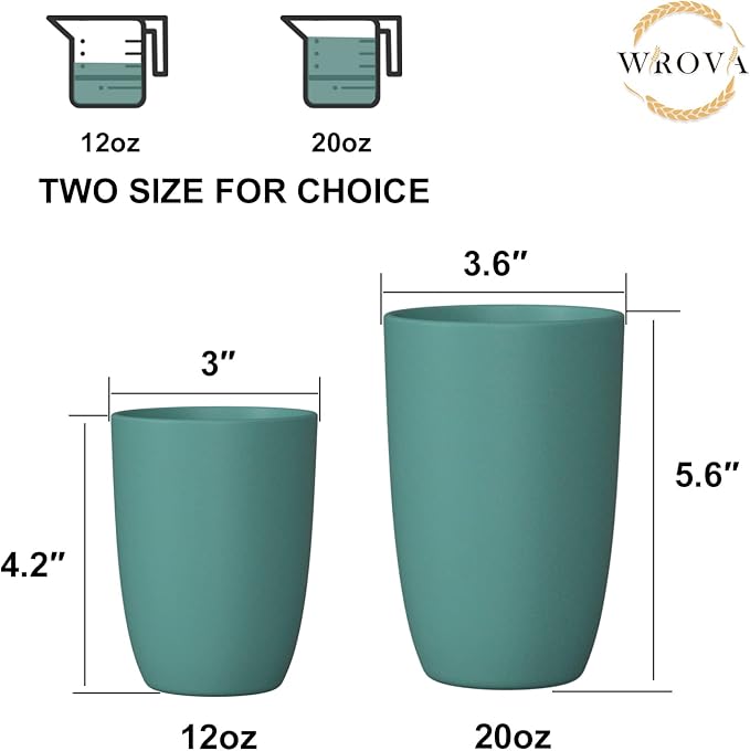 Wrova Wheat Straw Cups 6 PCS Good Alternative to Plastic Reusable Cups 12 oz Unbreakable Drinking Cup Reusable Dishwasher Safe Water Plastic Glasses Green