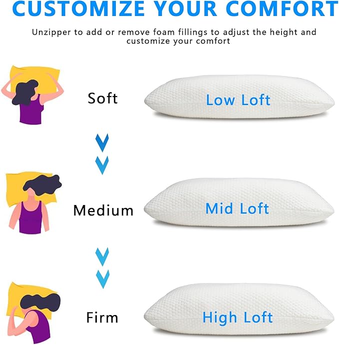 Talatex Talalay Shredded Latex Pillow-100% Natural Latex Premium Pillow with Adjustable Neck Support Area for Back, Stomach or Side Sleepers