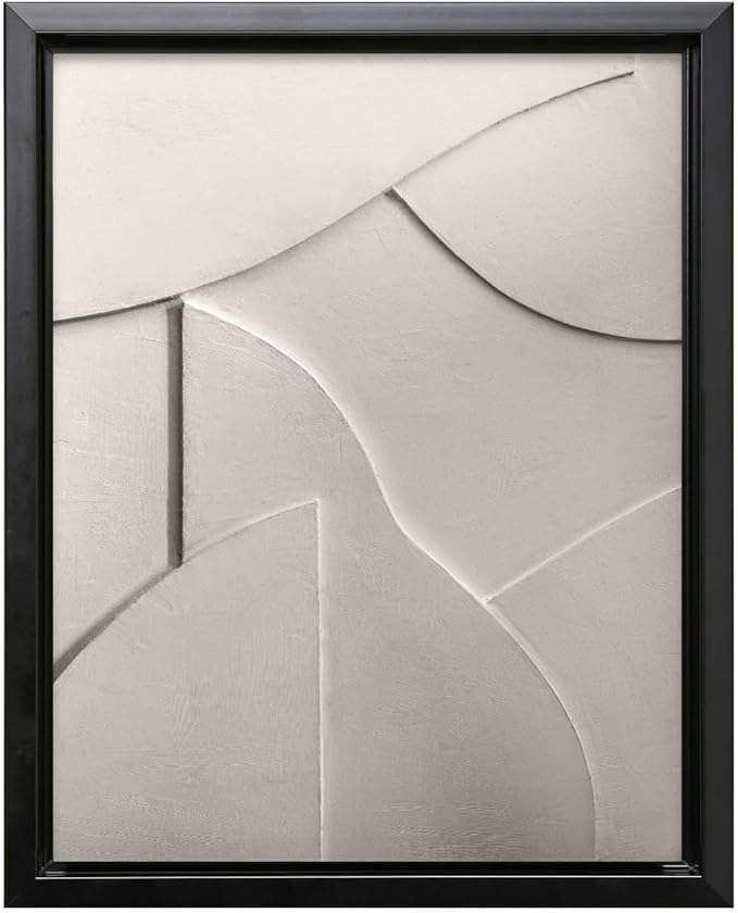 Monem Art Minimalist White Geometric Texture Print - Abstract Scandinavian Wall Art Poster - Wall Decor for Living Room, Bedroom or Office - 18x24 Black Framed CANVAS Wall Art by Mareike Bohmer