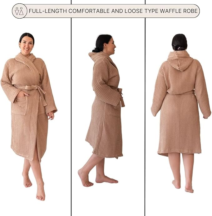 Unisex Hooded Waffle Robe for Women & Men 100% Turkish Cotton | Quick-Dry Bathrobe | Cozy Housecoat for Lounging