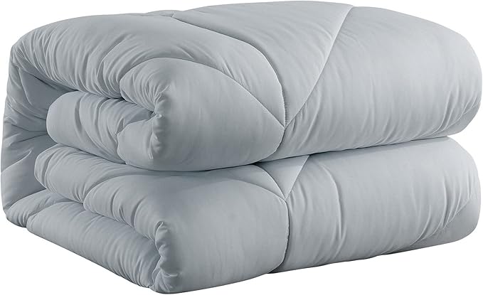 Feather and Loom Chevron Stitch Down Alternative All Seasons Comforter - Soft and Easy Care Microfiber Cover, Hypoallergenic High Loft Fiber Fill, Machine Washable Color: Grey Size: King