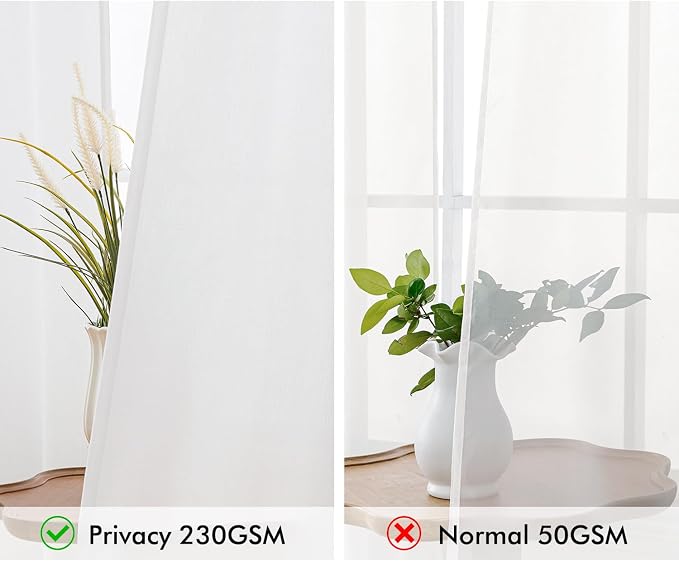 MIULEE Non-See-Through Privacy Linen Curtains 2 Panels, Light Filtering Window Curtains Farnhouse Textured Back Tab Semi Sheer Drapes for Bedroom Living Room, 52 x 72 Inches Long, Pure White