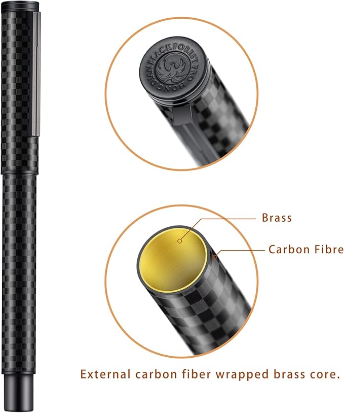 HONG DIAN Black Forest Pro Carbon Fiber Fountain Pen, Extra Fine Nib Modern Design Smooth Writing Pen with Converter and Metal Pen Case Set