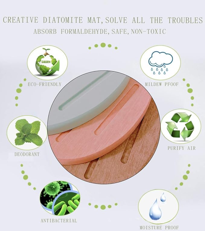 Water Absorbent Diatomite Soap Dish, 2 Pack Diatomite Soap Holder Mat, Fast Water Absorbent, Self-Dry Diatomaceous Soap Bar Holder for Bathroom, Bathtub, Shower, Kitchen (Mint)