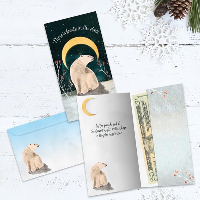 Tree-Free Greetings - Solstice Money Holder Card - Artful Designs - 1 Money Holder Greeting Card + Matching Envelope - Made in USA - 100% Recycled Paper - 3.7 x 7 - Peace and Quiet (ZO70078)