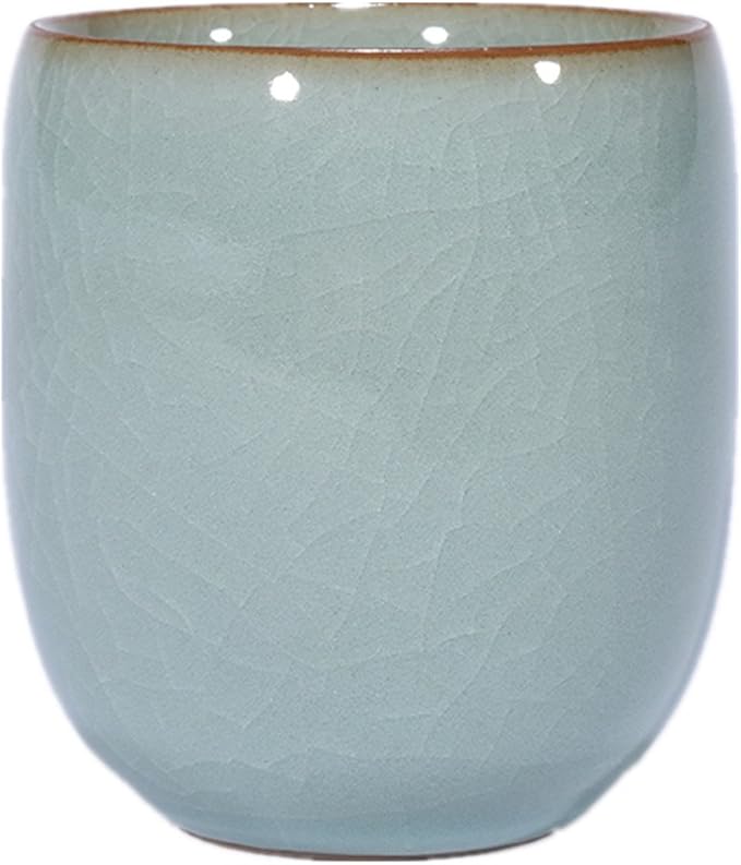 Handmade Celadon Teacups 5-Ounce Japanese Style Coffee Cup Glazed-Cracked Porcelain Mugs Beer (1, Grey Cracking)