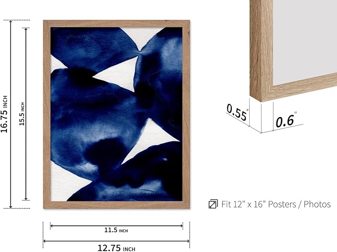 Monem Art Indigo Abstract Watercolor Painting Print - Minimalist Modern Art Poster - Wall Decor for Living Room, Bedroom or Office - 12x16 Beige Framed Wall Art by Mareike Bohmer