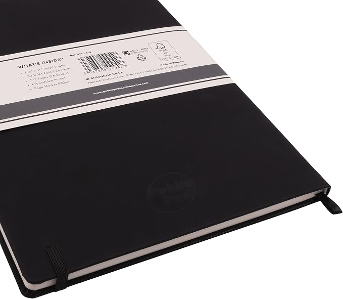 Pukka Pad Soft Cover Letter Size Notebook – Vegan Leather Journal with 192 Pages, 96 Sheets of 80GSM Ivory Paper, College Ruled without Margins – 8.5 x 11in, Black