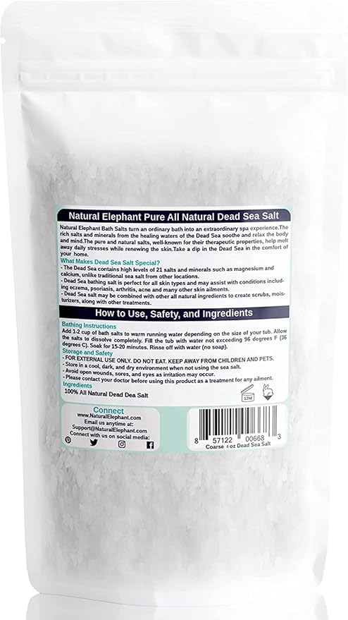 Natural Elephant Dead Sea Bath Salt | 4oz Trial Size | 100% Natural and Pure | Coarse Grain | Ideal for Baths and Soaks