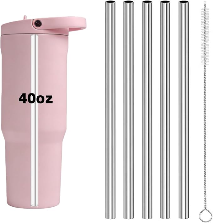 5Pcs Metal Replacement Straw Compatible for HydroJug 20oz 32 oz 40oz, Tritan Clear Drinking Straws Fit for HydroJug Sports and Traveler Stainless Steel Water Bottle Accessories (40oz, Sport)