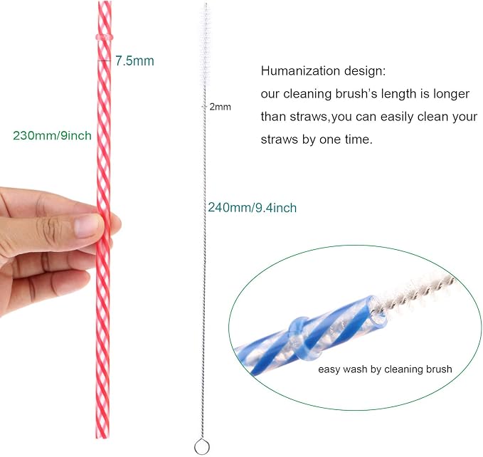 Dakoufish 12 Piece 9 Inch Reusable Plastic Thick Drinking Straws BPA Free Mason Jar Straws transparent small Stripe 6 Colors (9inch White)