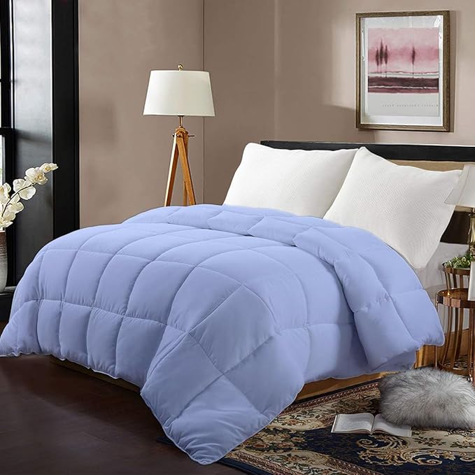 All Season Hypoallergenic Luxurious Down Alternative Cotton Comforter, Ultra-Soft 750 Fill-Power Alaskan King Size Measures 136" x 120", Ligth Blue