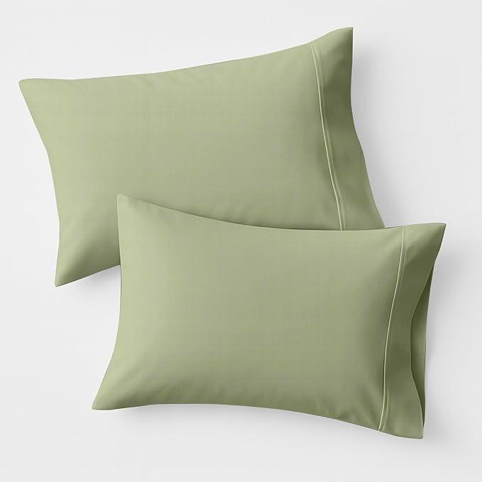 100% Organic Cotton Pillow Cases King Size Set of 2 - Organic Cotton Percale Weave Pillowcases King Size (Sage Green), Soft, Cooling, Crisp & Breathable Percale Pillow Covers