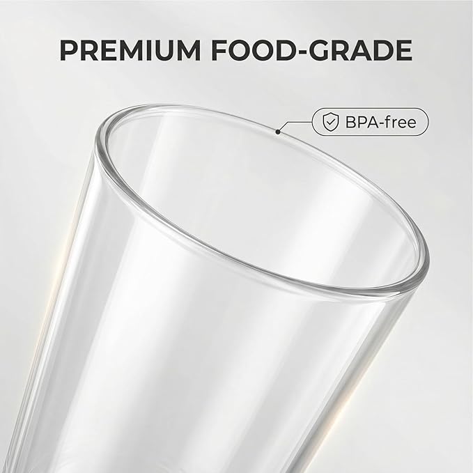 Clear Drinking Glasses - Unbreakable Acrylic Glasses Drinkware 18 oz set of 6 - BPA Free Dishwasher Safe Reusable Plastic Cups for Kitchen Party Outdoor (Look Like Glass)