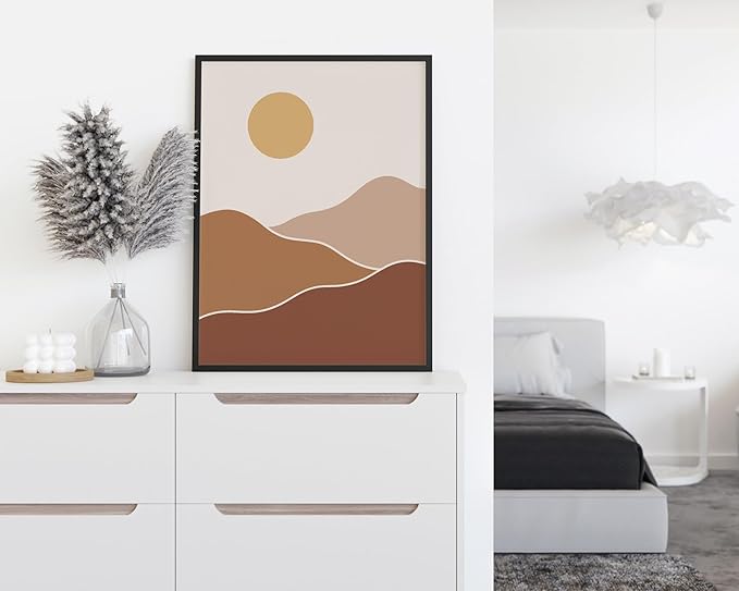 Organic Abstract Shapes Wall Art Minimalist Botanical Silhouette Earth Tones Terracotta Mid Century Modern 12x16 Inch Oak Wood Black Framed Scandi Boho Print for Home Office