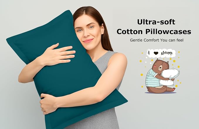 2 Pack Pillow Shams King Size 20x40 – 600 Thread Count 100% Organic Cotton Teal Pillow Covers with 2 Inch Decorative Flange, Soft & Smooth Premium Hotel-Quality Pillowcases Set of 2
