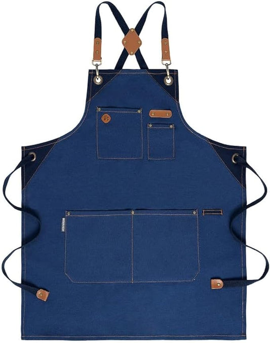 Chef Apron, Recycled Cotton Kitchen Apron with an Adjustable Neck with Long Ties, for cooking, baking