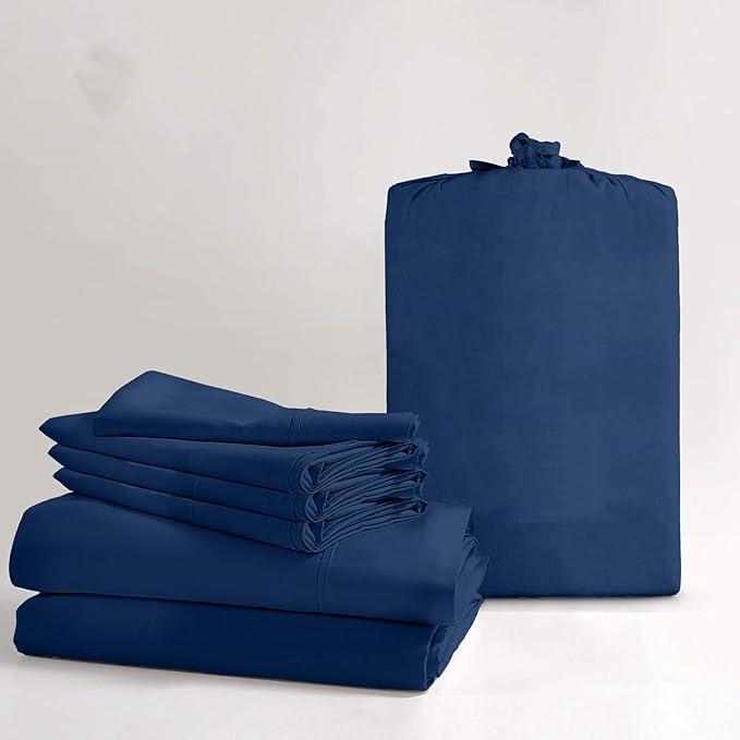 100% Real Certified Organic Cotton Bedsheet Set, Queen Size 6 Piece 800-Thread-Count Sheet Set, [1 Fitted + 1 Flat + 4 Pillowcases], Extra 30" Deep Pocket - Mediterranean Blue