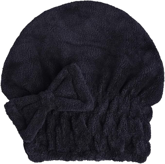 HOPESHINE Microfiber Hair Towel Cap for Women Wet Short or Long Curly Hair Super Absorbent Quick Dry Turbans for Girls Anti Frizz (2, BlackX2)