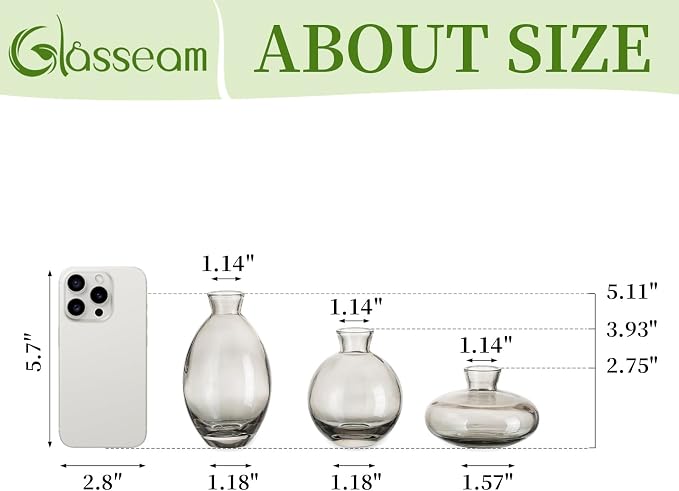 Glass Bud Vase for Centerpieces, 6Pcs/2Sets Glasseam Modern Gray Mini Small Vases for Flowers Bulk Flower Vase Set Aesthetic Cute Handmade Tiny Short Wedding Table Centerpiece Decor