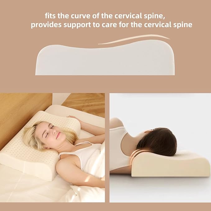 Cervical Neck Pillow for Pain Relief - Ergonomic Nature Latex Foam Contour Pillows for Side, Back Sleepers, Medium Firm Pillow for Neck Support with Breathable Cover(3.9"/4.7")