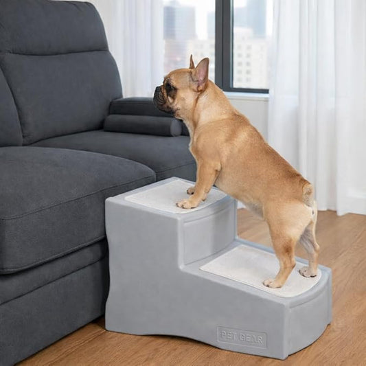 Pet Gear Easy Step II Pet Stairs, Sea Salt, 2 Step | For Cats/Dogs up to 75 Pounds, Portable, Removable Washable Carpet Tread, No Tools Required