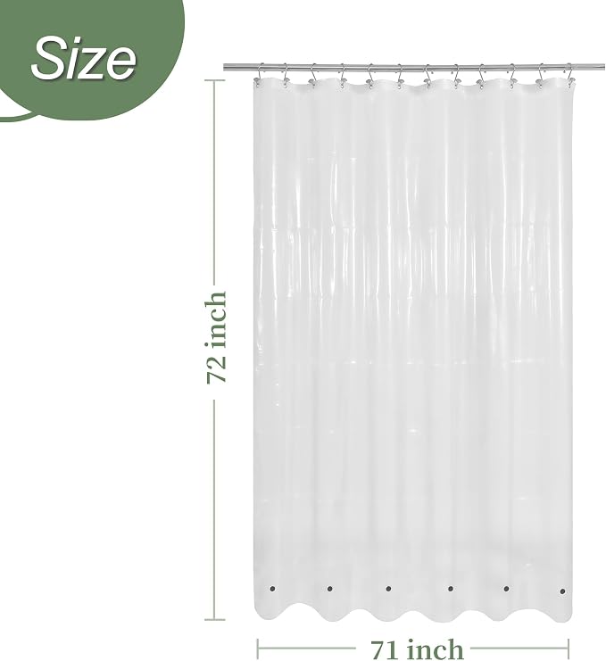 Mrs Awesome Clear Shower Curtain Liner with 6 Magnets, Waterproof PEVA Plastic Shower Curtain for Bathroom Standard Size 72 Inch, Clear