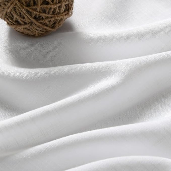 Nanspring White Linen Curtains 40 Inch Length for Kitchen Small Window Semi Sheer Curtain with Back Tab and Rod Pocket Light Filtering Front Door Drapes for Cafe Bedroom 2 Panels Set 34 X 40 Inch
