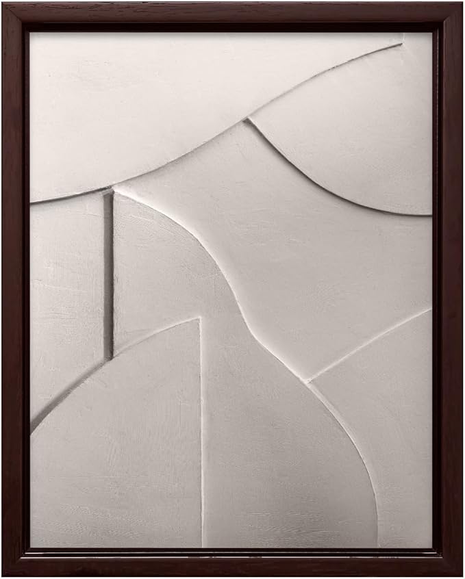 Monem Art Minimalist White Geometric Texture Print - Abstract Scandinavian Wall Art Poster - Wall Decor for Living Room, Bedroom or Office - 12x16 Brown Framed CANVAS Wall Art by Mareike Bohmer