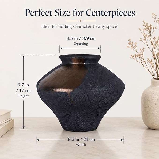 Small Wabi Sabi Rusty Vintage Ceramic Vase, 6.7" Rustic Pottery Vase for Centerpieces, Wabi Sabi Decor Flower Vases for Table, Living Room, Bedroom, Bathroom, Kitchen, Farmhouse Home Decor Gifts